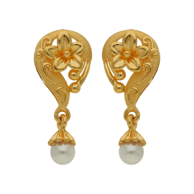 Gold Floral Design Earring With Drops